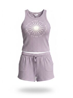 Roxy Lilac Ribbed Tank and Shorts Set with White Sun Graphic